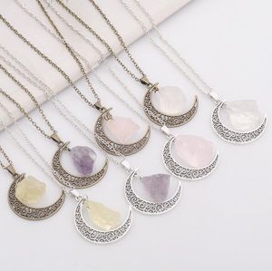 Good A Selling natural stone moon necklace star moonlight gem crystal pendant WFN070 with chain mix order pieces a