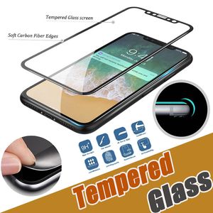 Screen Protector For iPhone 15 Pro Max 14 Plus 13 Mini 12 11 XS XR X 8 7 SE Carbon Fiber 3D Curved Soft Edge Tempered Glass Explosion Proof Premium Shield Film Guard