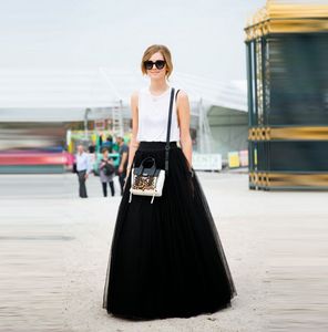 Długa Czarna Spódnica Tulle 5 warstw Tulle 1 Podszewka Custom Made Floor Lrngth Tulle Spódnice do kobiet Elastyczny styl