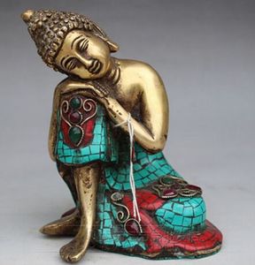 Wholesale buddha for home for sale - Group buy christmas decorations for home Collection of rare Tibetan gilt imitation turquoise copper sleeping Buddha statue