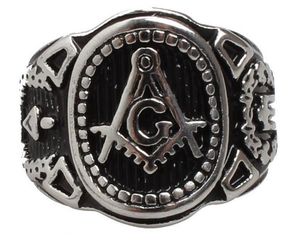 Wholesale Retro Vintage Silver Gold Masonic signet ring Men's Stainless Steel freemason punk rings jewelry