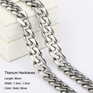 Högkvalitativ högpolerad Titanium Curb Fashion Smycken Kubansk länkkedja Halsband för män 60cm guld silver