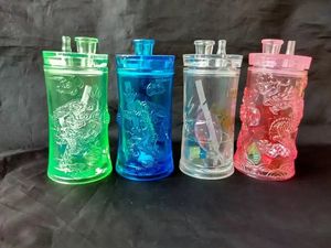 Four-color dragon painting Hookah glass bongs accessories , Water Pipes Glass Bongs Hooakahs Two Functions For Oil Rigs Glass Bongs