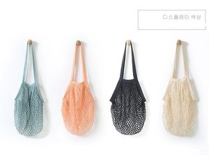 Shoppingväska 6Colors Plain Cotton Mesh Beach Bag Supermarket Folding Hand Bag