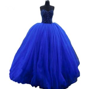 2017 Nowy Royal Blue Tulle Quinceanera Dress Suknia Balowa Sweetheart Sweet 16 Dresses 15 L Year Prom Suknie QU27