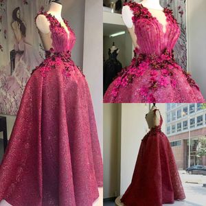 3D Floral Appliques Beaded Prom Dresses Backless Sequins Evening Gowns Luxury Peplum A Line Guest Dress