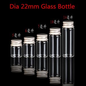 80 x Dia 22mm Provflaskor Klar glasflaskor med aluminium kepsar burkar liten flaska