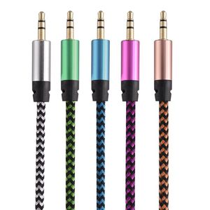 Bil Audio Aux Extention Cable Nylon flätad 3ft 1M Wired Auxiliary Stereo Jack 3,5 mm Manlig ledare för smarttelefon