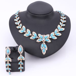 Fashion Party Accessories Simulated Blue Pearl Crystal Jewelry Sets For Women Statement African Beads Necklace Earrings