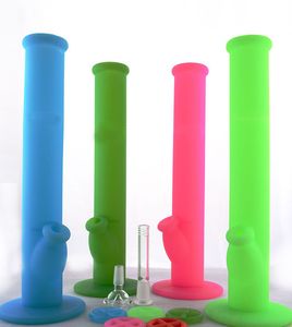 Bongos de água de vidro verde azul rosa bongo equipamento de plataformas de petróleo de 14 mm conjunta borbulhador borbulhador tubos tubo de silicone cor aleatória