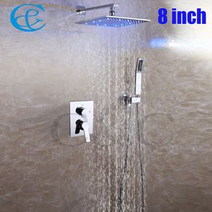 Brass Hand Shower Holder Rain 3 Colors Temperature Sensitive LED Shower Head Set Bathroom Bath Shower Mixer Faucet 002V-8/10/12-2G