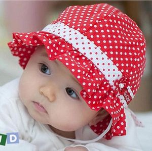 Barn småbarn baby flickor solhatt polka dot blommor hink cap bowknot pärla hatt g593