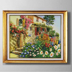 Garden Villa Beauty Cabin, DIY Handgjorda Cross Stitch Needlework Sats Broderi Paintings Räknade Tryckt på duk DMC 14ct / 11ct