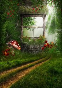 Fairy Tale Forest Backdrop Mushroom Red Flowers Tree Old Brick Well Children Kids Photography Background Studio Photobooth Wallpaper