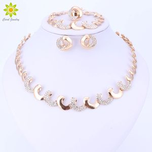 18k Gold Plated African Beads Jewelry Sets For Women Party Nigerian Bridal Crystal Classic Necklace Accessories