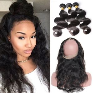 Pre Plucked Brasilian Body Wave Hair Weaves With 360 Lace Band Frontal Virgin Human Hair With Bady Hair 4pcs/Lot