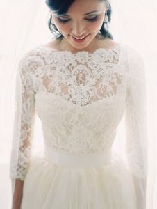 Verklig bild 34 Långärmad spetsjacka för bröllopsklänningar Elegant Bateau Lace Applique Bridal Winter Jackets8231709