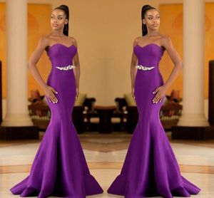 Dresses Purple 2017 Evening Strapless Sleeveless Mermaid Style Peplum Prom Back Zipper Sweep Train Formal Party Gowns Custom Made