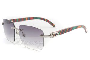 Óculos de sol de cor quadrada sem moldura de alta qualidade, óculos de estilo moderno 3524012-A, pavão natural, pernas de espelho de madeira, óculos de sol