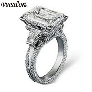 Vecalon Eiffelturm Damen Großer Schmuck Ring 10ct 5A Zirkon Stein 300Stk Cz 925 Sterling Silber Verlobung Ehering Ring