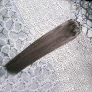 تطبيق الشعر الطبيعي مايكرو رابط الشعر ملحقات الإنسان رمادي 100 جرام مستقيم مايكرو حلقة الفضة الشعر البشري