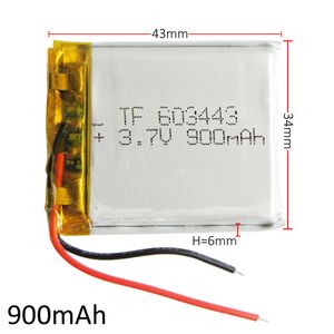 3.7V 900mAh Lithium Polymer Li-Po Rechargeable Battery For Mp3 MP4 DVD PAD mobile phone GPS power bank Camera E-books recoder Model 603443