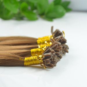 #8 Light Brown brazilian straight hair u tip hair extension 100g 100s pre bonded keratin stick tip human hair