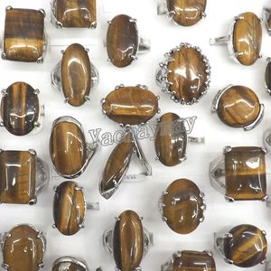 50pcs/lote Silver Tone Big Natural's Tiger's Eye Stone Rings for Men Design Misto Frete grátis