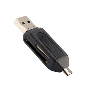 Freeshipping 10pcs / lot قارئ بطاقة الهاتف العالمي قارئ بطاقة الكمبيوتر الشخصي USB ذاكرة فلاش OTG TF / SD 2 في 1 المزدوج للهاتف الكمبيوتر