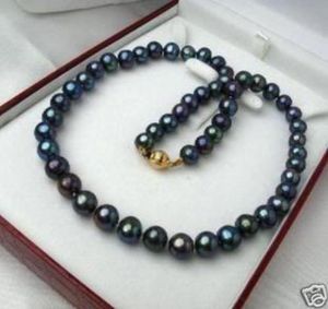 Charmig! Ny mode 8-9mm svart Tahitian Pearl Necklace 18 