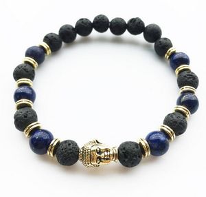 3 Cores Buddha Cabeça Sorte Charme Pulseiras Vulcão Pedra Mini Grânulos Para Homens Pulseiras Jóias Mulheres Acessórios de Moda