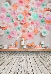 Digital Printed Paper Flowers Wall Photography Tackdrop Party Urodziny Dziecko Noworodek Photo Rekwizyty Kids Studio Booth Tła Wood Floor