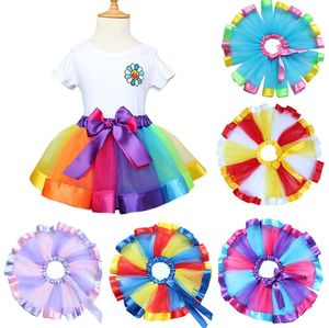 200Pcs/lot Children Rainbow Tutu skirt New Kids Newborn Lace Princess dresses Pettiskirt Ruffle Ballet Dancewear Skirt Holloween Clothing