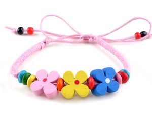 All'ingrosso- 10 colori braccialetto di perline di fiori in legno braccialetto braccialetti regolabili etnici fatti a mano in corda intrecciata per donna ragazza