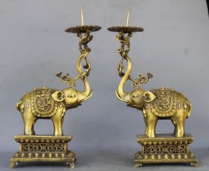 Chine Royal Laiton CuivreDragonÉléphantsStatue Une Pair Chandelier