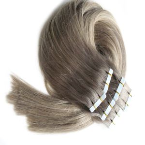 Szary Dziewiczy Taśma Włosów w Ludzkich Przedłużeniach Włosów 300g Kleje Niewidzialna Taśma PU 120 PCS Skin Weft Tape Extensions