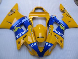 Gratis Anpassa Fairing Kit för Yamaha YZF R1 2000 2001 Yellow Blue Fairings Set YZFR1 00 01 OT21