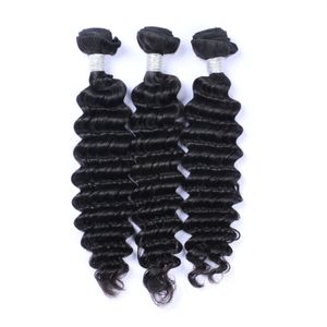 Partihandel Bundlar Brasilianska Virgin Remy Hair 1B Obehandlat Human Hair Weave Grade 9a Deep Wave Hair Buntles Natural Black
