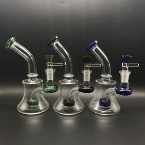 Bongos de copo de vidro de 6 polegadas com tigelas de vidro grátis Azul Verde Preto 14mm Pneu feminino Bongos de água de vidro Percolato Dab Rigs Cachimbos de água