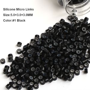 Toptan-Silikon Saç Uzatma Boncukları 5.0*3.0*3.0mm 1000 PCS/ŞİŞE #1 Siyah Mikro Boncuklar Saç Uzatma Aracı