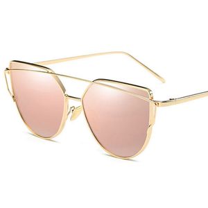 I migliori occhiali da sole da donna di marca di moda calda Occhiali dorati Occhiali da vista Cat Eye Occhiali da sole rosa a specchio HD Occhiali da sole vintage da donna Viaggi all'ingrosso