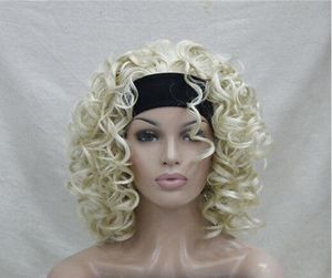 Free Shipping>>>2017 Ladies Bleach Blonde Curly Spiral Half Headband Cosplay Hair Wig