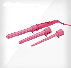 Professionell 3 IN1 3P Electric Heating Hair Curler Wand Iron Wave Styler Tool Keramiska Curling Tongs Barrel Cone Hair Roller Set