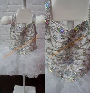 Toddler Pageant Dresses 2021 White with Lace Up Back and Major Beading Bodice Real Pictures Bling Bling Little Girls Pageant Dress Cupcake