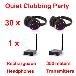 Profesyonel Sessiz Disko Kablosuz Kulaklıklar ve RF Kulaklık Paketi 30 Alıcı ve 1 Verici İpod MP3 DJ Music Club için 1 Verici 500m mesafe Kontrol
