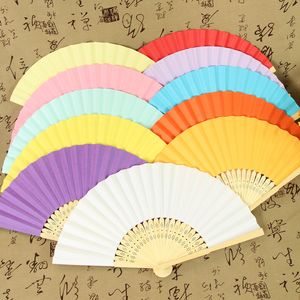 Wedding Favors Gift DIY Paper Folding Bride Hand Craft Fan with bamboo ribs Candy Color Drawing Fan