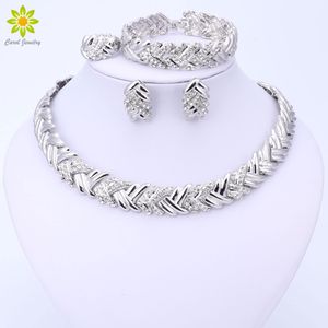 2017 Fashion Dubai Silver Plated Jewelry Sets Costume Big Design Nigerian Wedding African Beads Necklace Earrings Jewelry Sets