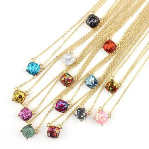 Galaxy Square Glitter Naszyjnik Rainbow Opal Choker Naszyjniki Gold Color Marki Biżuteria dla kobiet