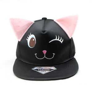 New Korean Fashion Dance Baseball Cap Flat Hip hop Cap Cute Fitted Hat Black Cat Ears Cotton Hat Embroidered Snapback Baseball Cap Hot