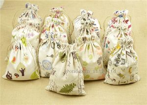 17*23cm Linen Drawstring pouches Printing Gift cotton bags package bags Gift hessian little Pouch sack Burlap bags